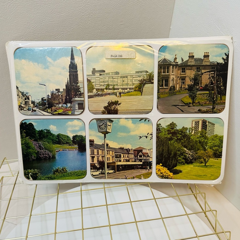 VINTAGE Falkirk Scotland Souvenir Photo Coasters Set of 6 New